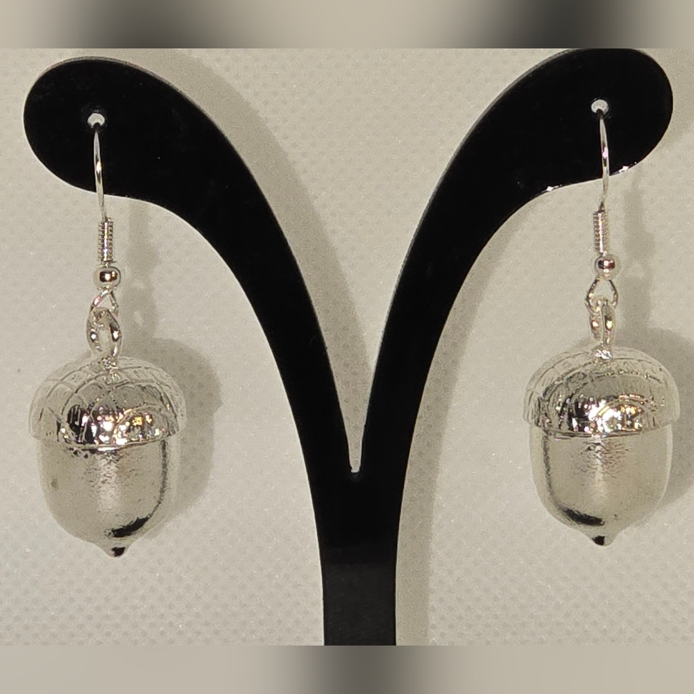 Acorn earrings - silver-tone